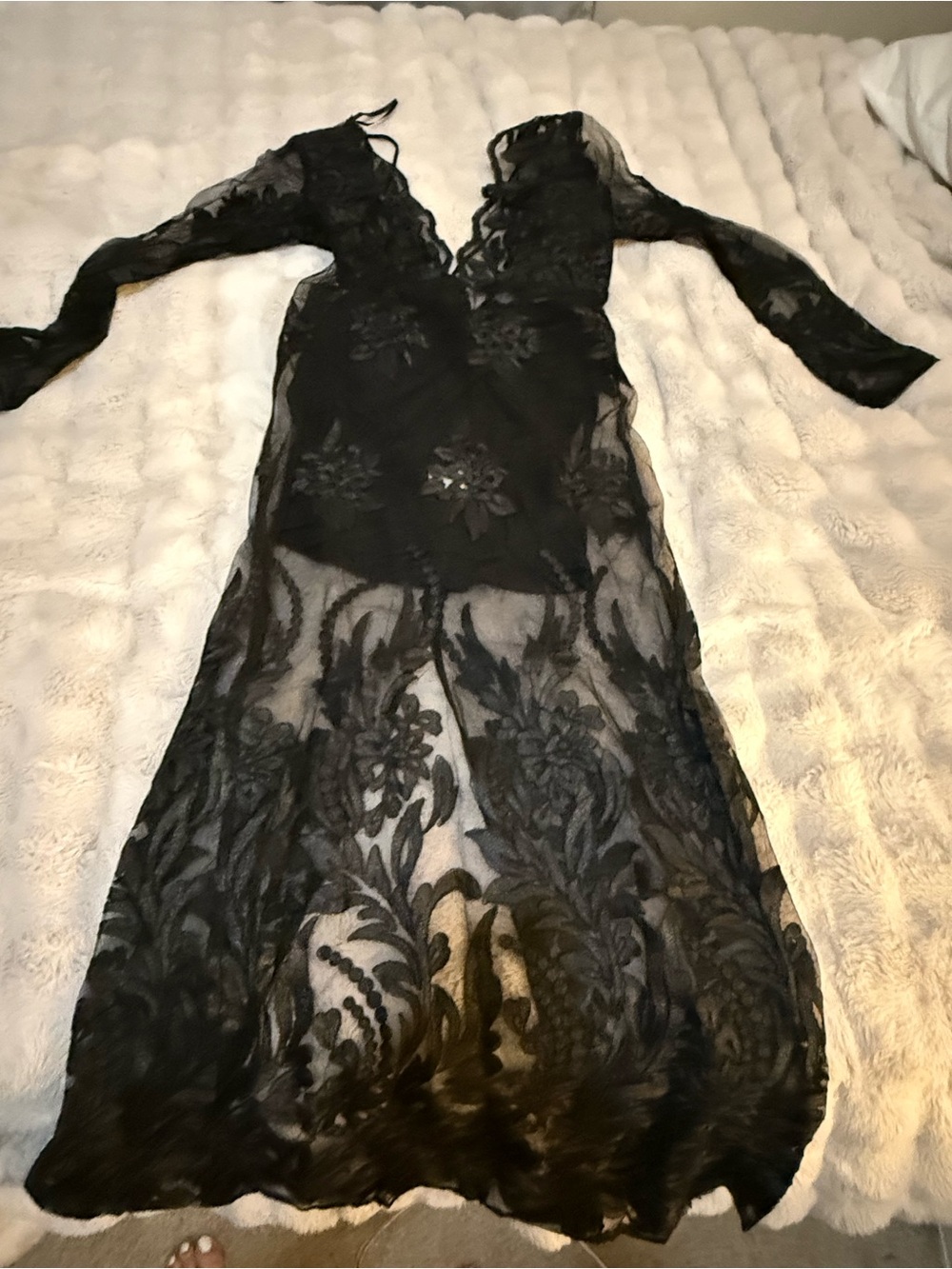 Black Sheer Lace Long Sleeve Maxi Dress